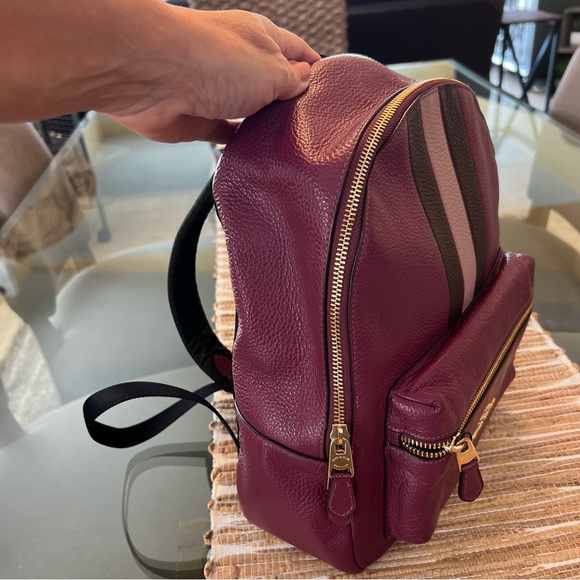 Coach Jed Pebbled leather backpack varsity stripe F89167 Gold/Berry Multi - Picture 5 of 8